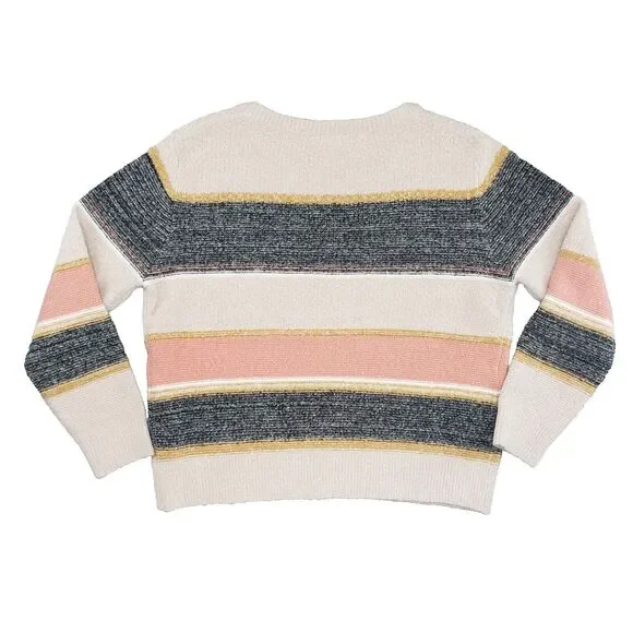 New! Skies Are Blue Marbled Colorblock Sweater Womens Medium Oatmeal Pink NWT - Picture 2 of 6